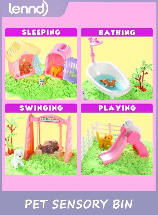 LENND Pet Sensory bin,Dog and Cat Sandbox for Kids,Kids Play Sand Kit,Pet Play Set with Sensory Sand,Pet Care Play Set,Role Pretend Play Beach Toy Birthday Gift for Girls Boys 3 4 5 6 Years Old - Image 4