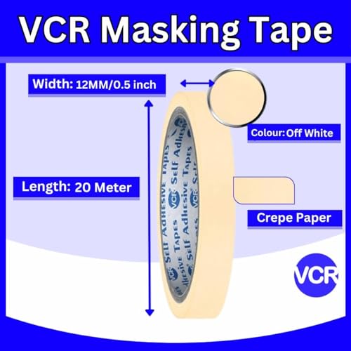 VCR Masking Tape - 20 Meters in Length 12mm / 0.5" Width - 24 Rolls Per Pack - Easy Tear Tape, Best for Carpenter, Labelling, Painting and leaves no residue after a peel. - Image 4
