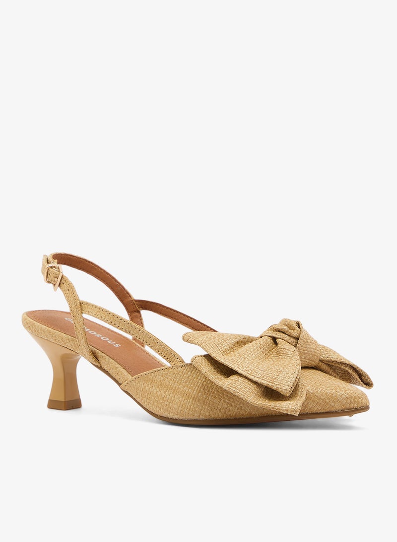 GLAMOROUS Raffia Kitten Heel Shoes with Bow - Image 2