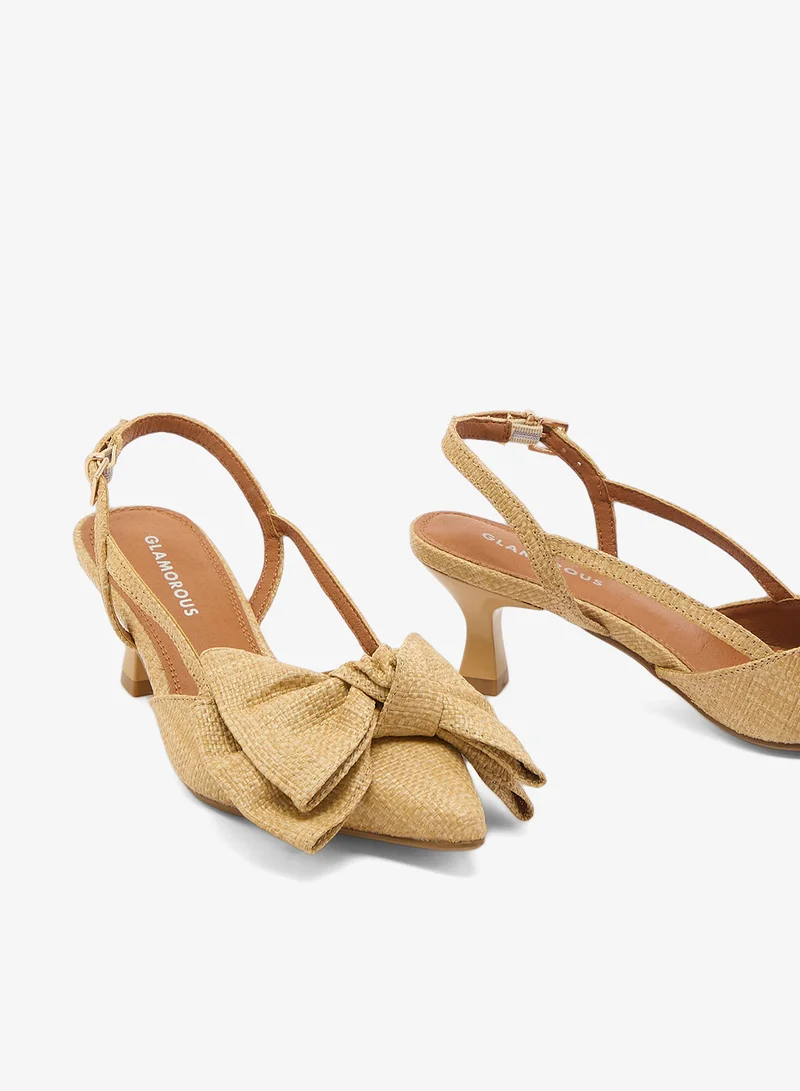 Glamorous RAFFIA NATURAL Raffia Kitten Heel Shoes with Bow for Women | Best Price UAE