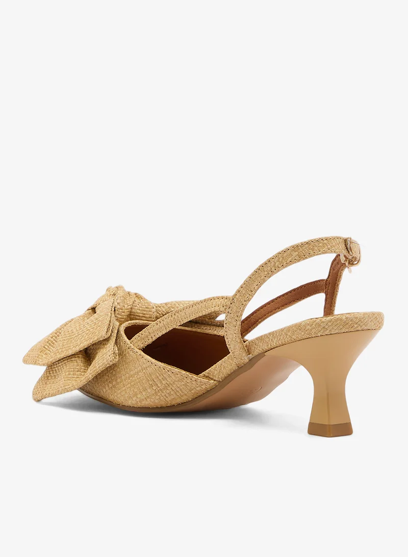 Glamorous RAFFIA NATURAL Raffia Kitten Heel Shoes with Bow for Women | Best Price UAE