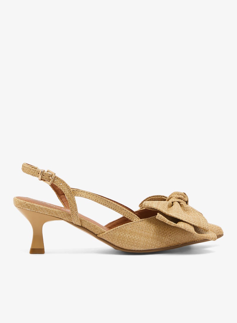 GLAMOROUS Raffia Kitten Heel Shoes with Bow - Image 1