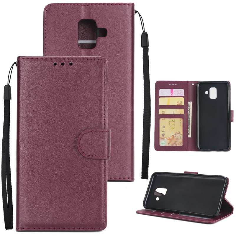 Generic (Unbranded) For Samsung A6 2018 Flip-type Leather Protective Phone Case with 3 Card Position Buckle Design Cover wine red - Image 1