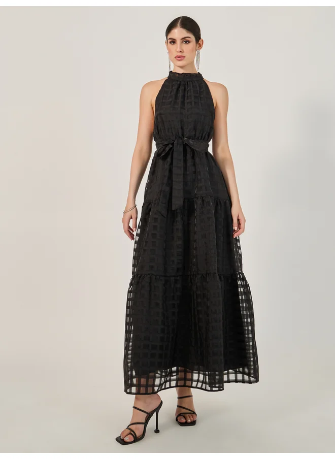 ستايلي Styli Mesh Inserted Halter Neck Tiered Maxi Dress