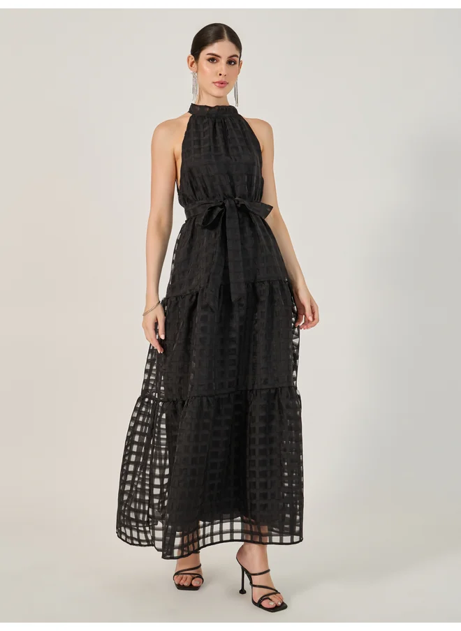 ستايلي Styli Mesh Inserted Halter Neck Tiered Maxi Dress