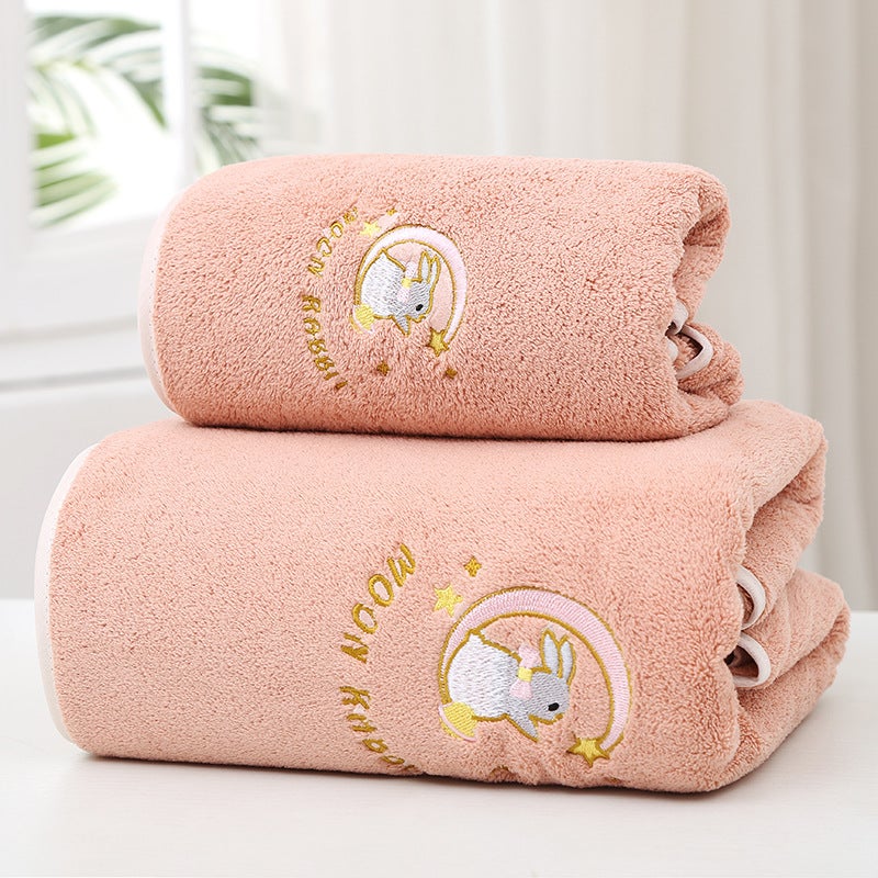 Bath Towel Female Coral Fleece Thickened Adult Absorbent Household Non-Pure Cotton Beach Towel High-End Bath Towel Embroidered Moon Rabbit - Image 4
