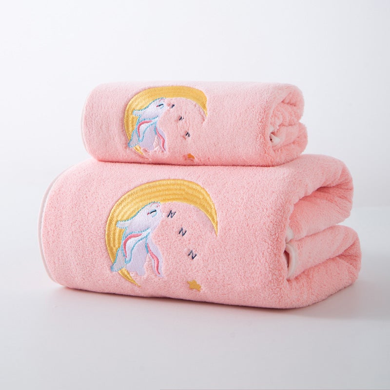 Bath Towel Female Coral Fleece Thickened Adult Absorbent Household Non-Pure Cotton Beach Towel High-End Bath Towel Embroidered Moon Rabbit - Image 3