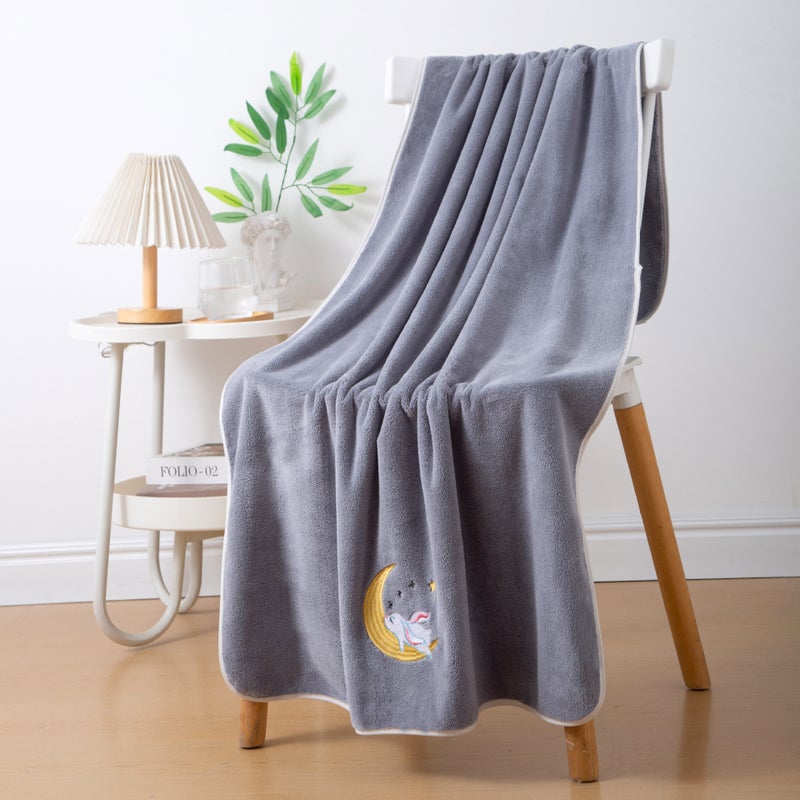 Bath Towel Female Coral Fleece Thickened Adult Absorbent Household Non-Pure Cotton Beach Towel High-End Bath Towel Embroidered Moon Rabbit - Image 5
