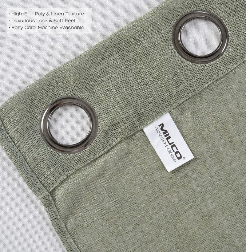 MIUCO Semi Sheer Curtains Poly Linen Textured Solid Grommet Curtains 84 Inches Long for Living Room 2 Panels (2 x 37 Wide x 84" Long) Sage - Image 4