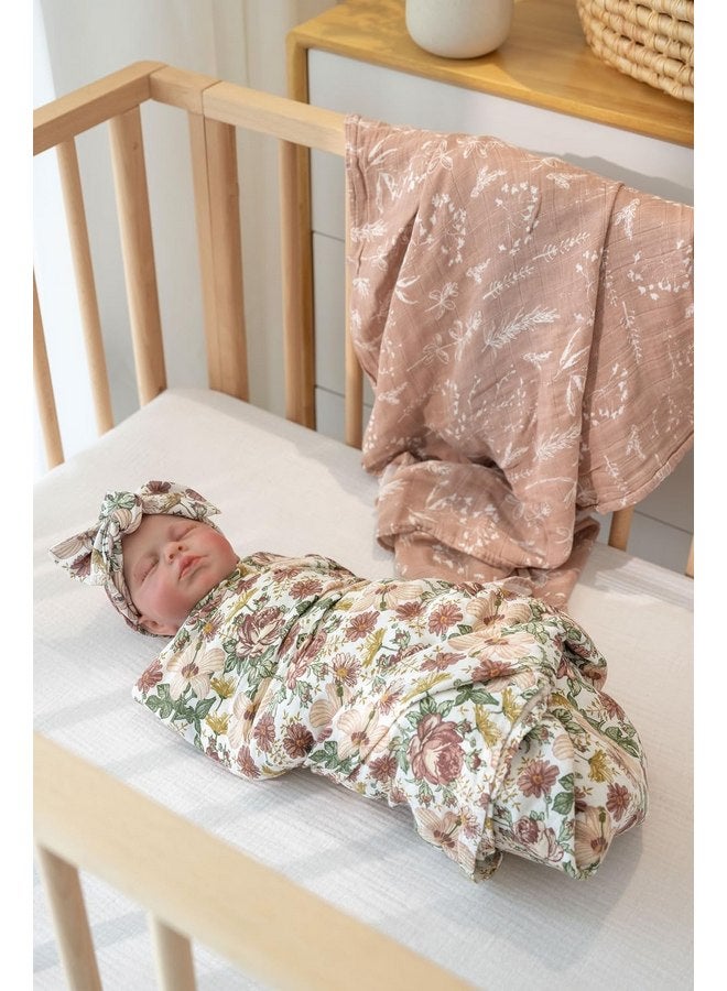 Little Jump Little Jump 2 Pack Muslin Swaddle Blankets for Baby Girls, Receiving Blanket Large 47 x 47 inches, Soft Breathable Muslin Baby Blanket for Newborn(Vintage Floral)  - Image 4