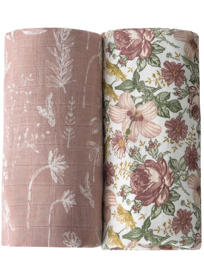 Little Jump Little Jump 2 Pack Muslin Swaddle Blankets for Baby Girls, Receiving Blanket Large 47 x 47 inches, Soft Breathable Muslin Baby Blanket for Newborn(Vintage Floral)  - Image 1