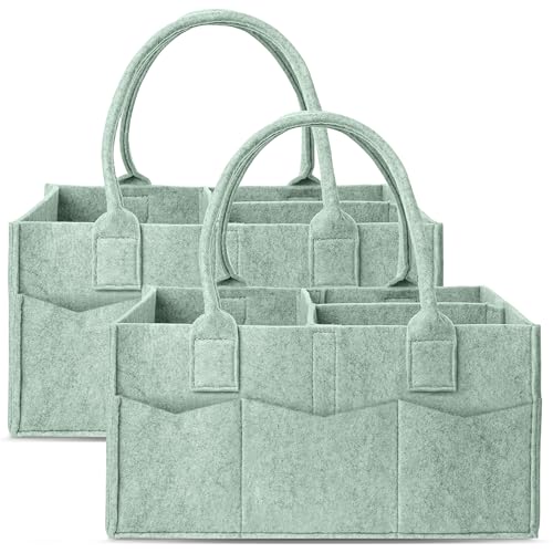 Cute Castle 2 Pack Diaper Caddy Organizer Portable Baby Caddy Organizer with Handle Nursery Storage Bin and Car Organizer for Girls Boys Baby Gift Basket Green - Image 1