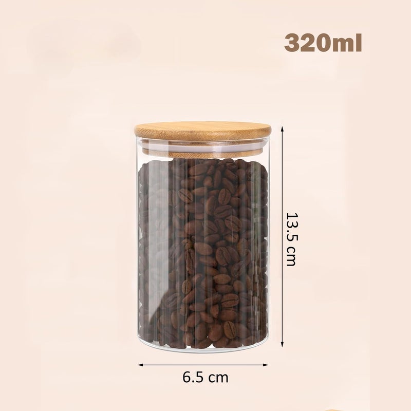 KRIVAL Glass Food Storage Canister with Airtight Bamboo Lid Set of 6 Clear Glass Jar Container with Seal Wooden Lid for Kitchen Pantry Serving Tea Coffee Sugar Flour Spices Round_320 ML - Image 5