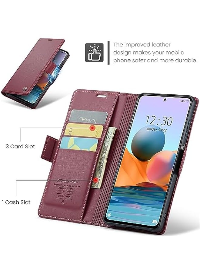 Xiaomi Redmi Note 10 Pro 4G\/Note 10 Pro Max RFID Blocking Leather Flip Case - Slim Shockproof Folio Wallet Cover with Card Holder, Kickstand, Cash Slot, Magnetic Closure (Red) - Image 3