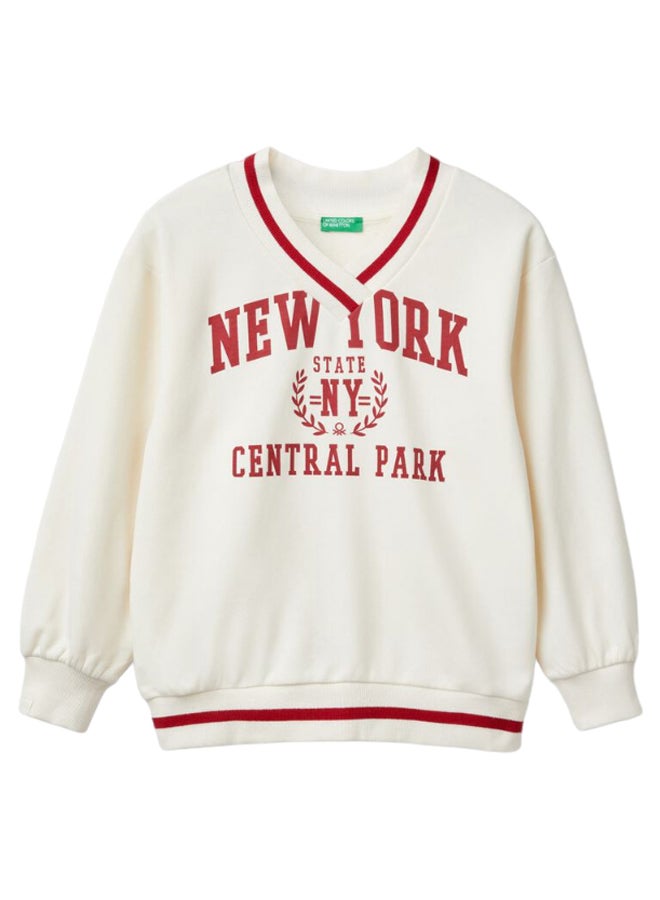 Benetton Boys V-neck NY Printed Sweater For Kids - Image 1