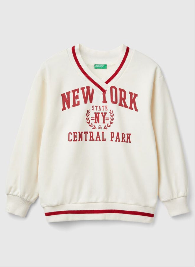 Benetton Boys V-neck NY Printed Sweater For Kids - Image 4