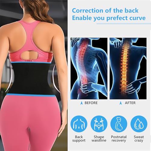 AMZBOSS Waist Trainer for Women Lower Belly Fat, Waist Sweat Band for Women, Belly Band Sweat Belt, Stomach Wrap, Faja Body Shaper (Blue, Medium) - Image 3