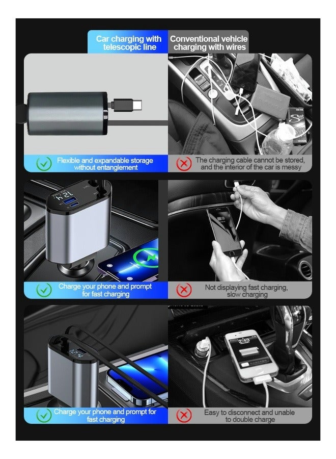 EzzySo 12/24V 120W Fast Car Charger with Retractable Charging Cable Fast Car Power Adapter PD20W for iPhone Type C 40W Car Bluetooth USB Charger Plug with iPhone,Samsung,Galaxy,Huawei,Xiaomi - Image 5