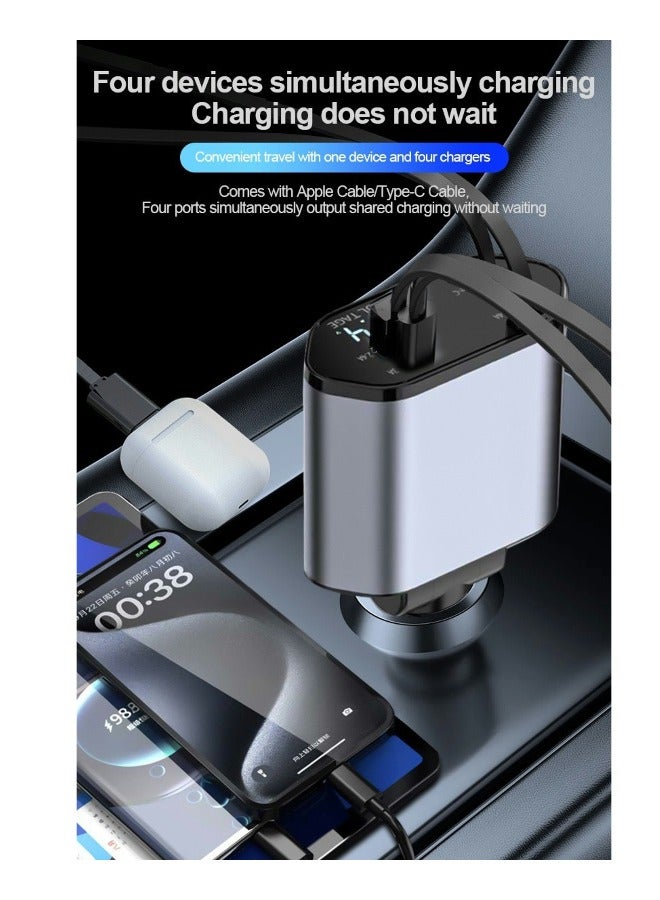EzzySo 12/24V 120W Fast Car Charger with Retractable Charging Cable Fast Car Power Adapter PD20W for iPhone Type C 40W Car Bluetooth USB Charger Plug with iPhone,Samsung,Galaxy,Huawei,Xiaomi - Image 2