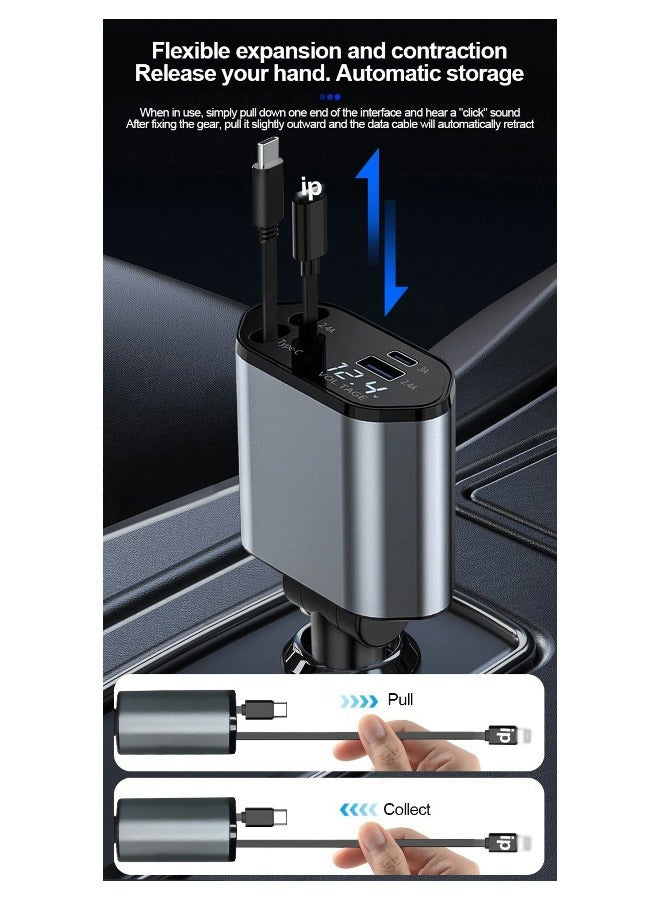EzzySo 12/24V 120W Fast Car Charger with Retractable Charging Cable Fast Car Power Adapter PD20W for iPhone Type C 40W Car Bluetooth USB Charger Plug with iPhone,Samsung,Galaxy,Huawei,Xiaomi - Image 3