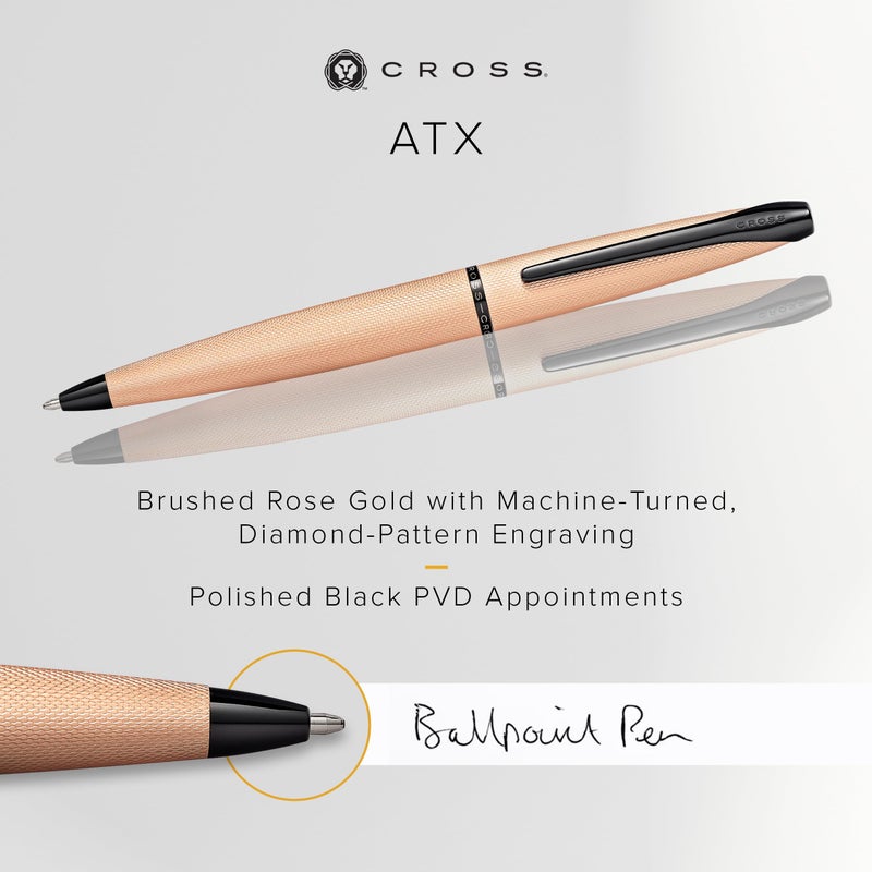 Cross ATX Refillable Ballpoint Pen Presented in a Luxury Gift Box - Medium Point, Black Ink, Sandblasted Rose Gold - Image 2
