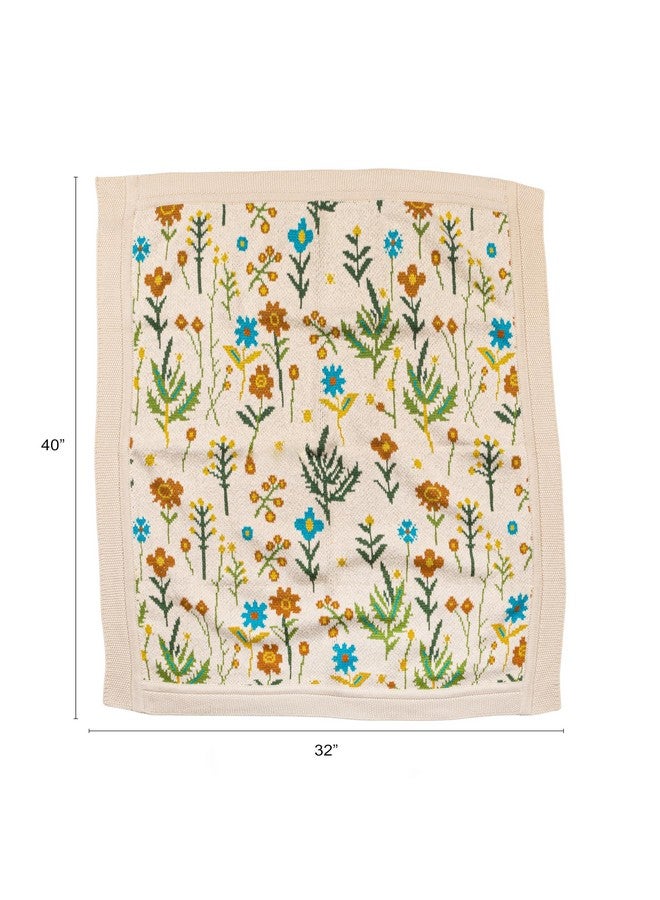 Creative Co-Op Soft Cotton Knit Blanket with Decorative Florals Design - Image 2