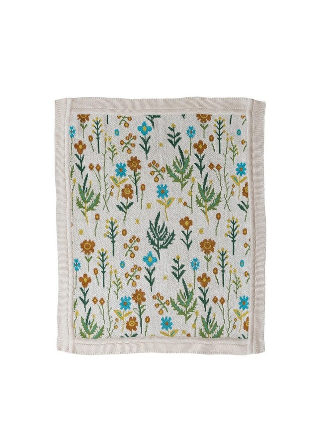 Creative Co-Op Soft Cotton Knit Blanket with Decorative Florals Design - Image 3