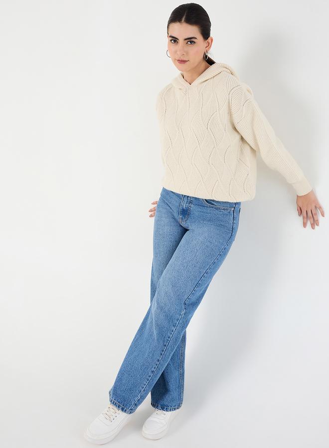 Femmella Cream Pointelle Oversized Hooded Sweater - Image 5