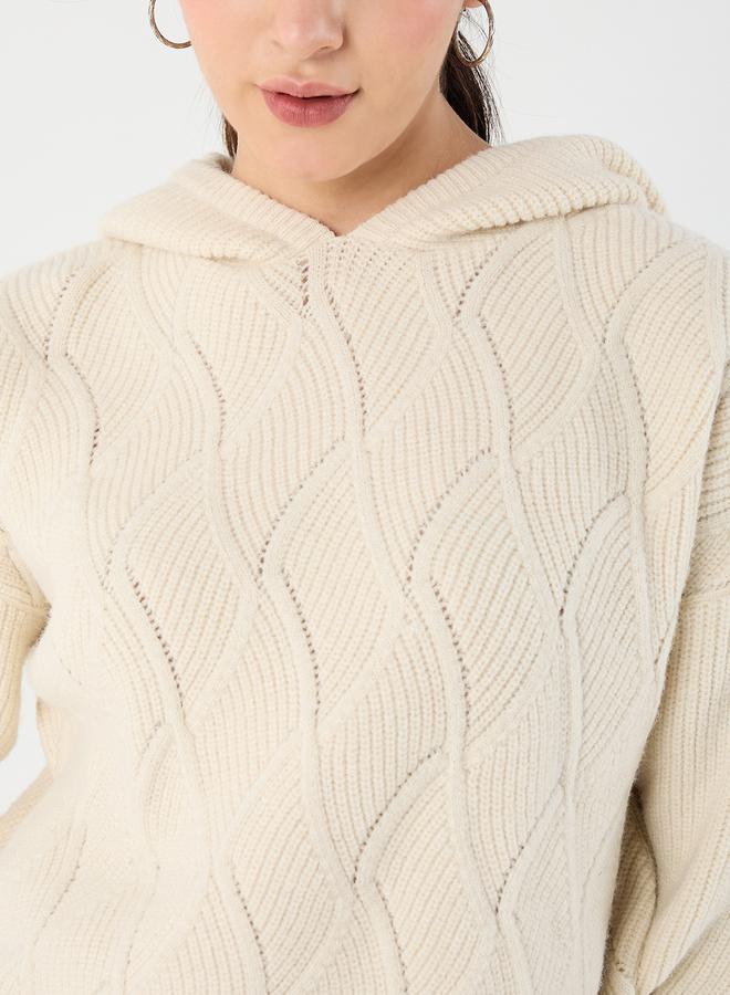 Femmella Cream Pointelle Oversized Hooded Sweater - Image 4