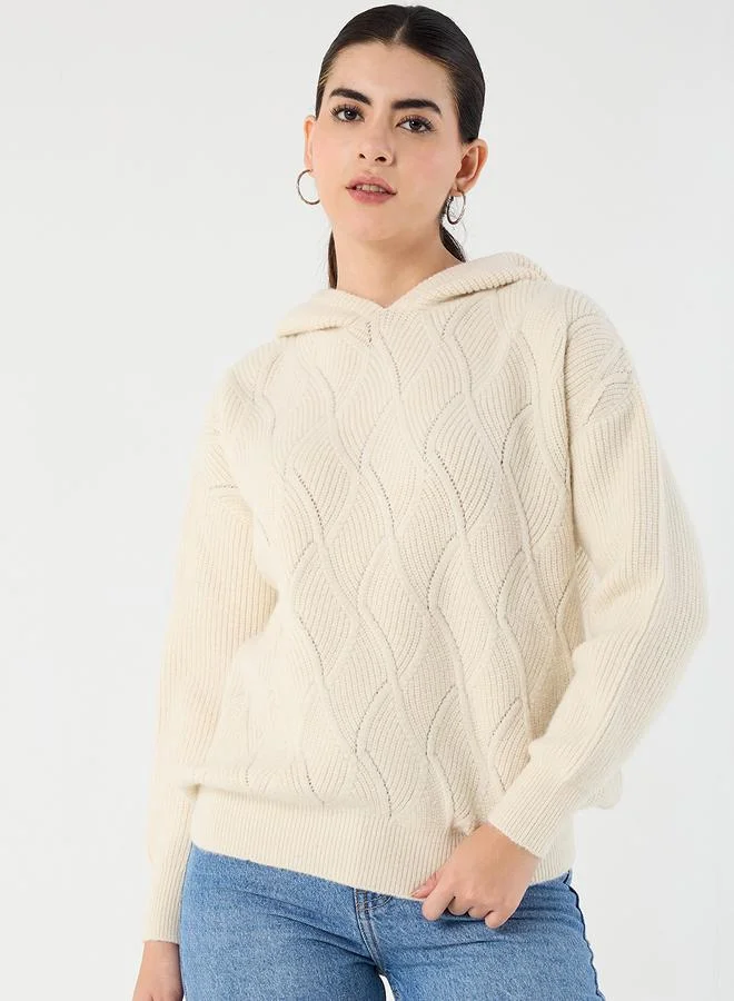 Femmella Cream Pointelle Oversized Hooded Sweater