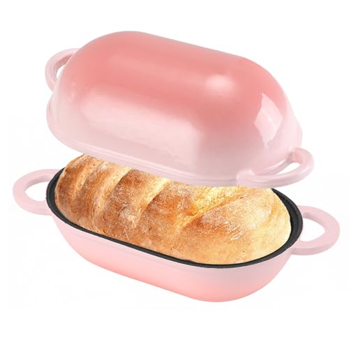 NSIRONS Enameled Cast Iron Oval Dutch Oven Pot with Lid, 5 QT Dutch Oven for Sourdough Bread Baking, Bread Loaf Pan with Lid & Bread Oven (Pink) - Image 1