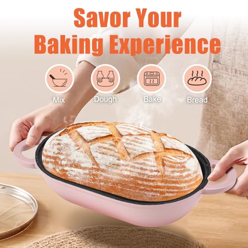 NSIRONS Enameled Cast Iron Oval Dutch Oven Pot with Lid, 5 QT Dutch Oven for Sourdough Bread Baking, Bread Loaf Pan with Lid & Bread Oven (Pink) - Image 5