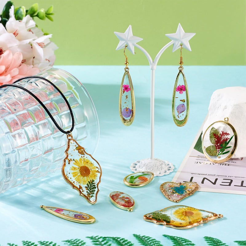 Spritewelry Transparent Flower Resin Charms Round Gold Edge Dried Floral Pendants Flat Round Clear Gold Foil Floral Charms for Necklace Bookmark Keychain Jewelry Making (Flower-5) - Image 2