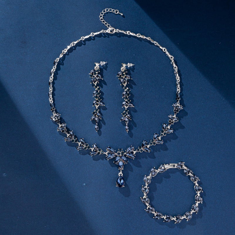 Paxuan Wedding Jewelry Sets for Bride Bridesmaid Bridal Jewelry Set for Women Wedding Crystal Necklace Earrings Bracelet Set for Party Prom Jewelry (Sapphire Blue - Silver) - Image 5