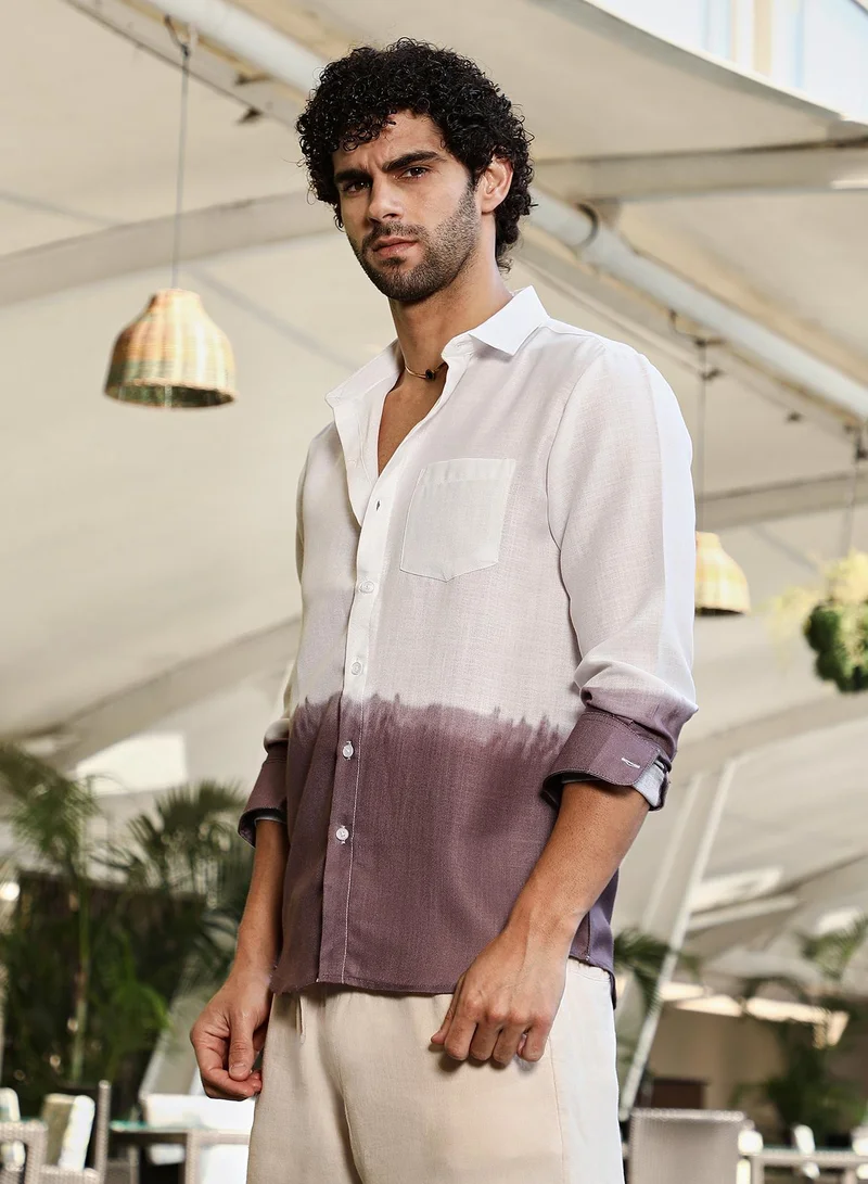 Campus Sutra Men's Mocha Brown Ombre-Plunge Regular Shirt