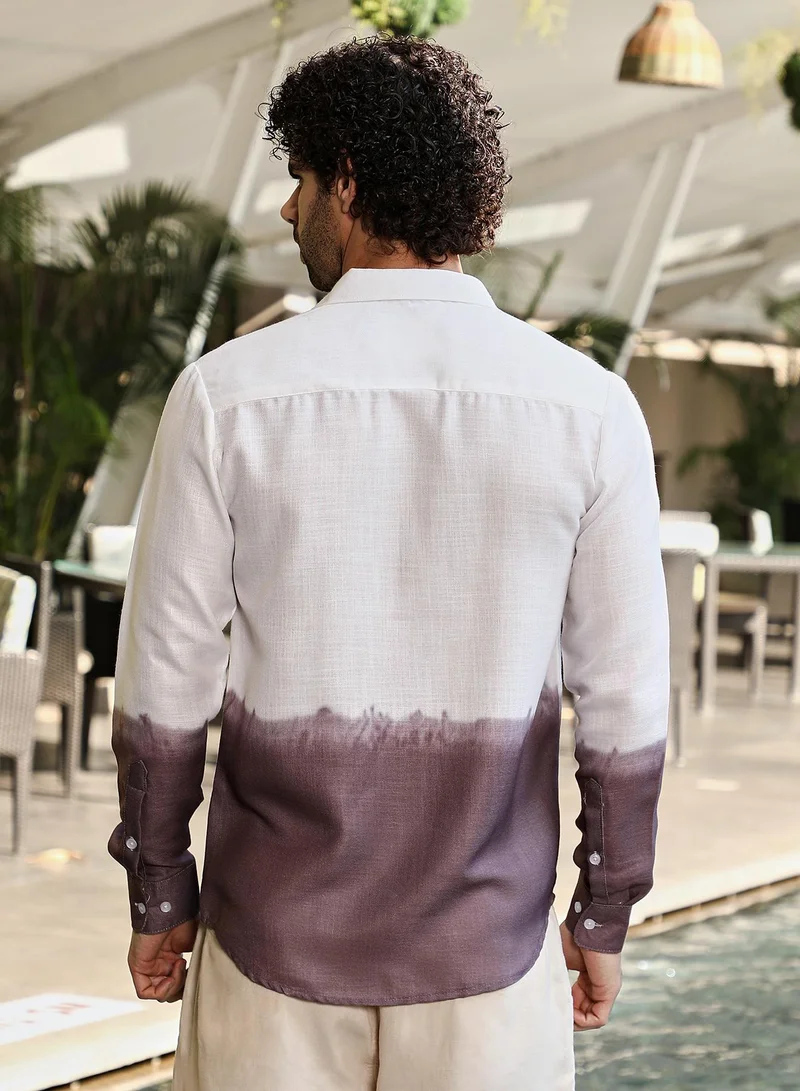 Campus Sutra Men's Mocha Brown Ombre-Plunge Regular Shirt