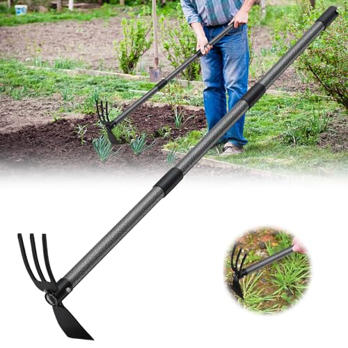 Lilyvane Hoe and Cultivator 45 Long Handle Heavy Duty Garden Hoe Tiller Standing Hoe Garden Tools Durable Cultivator Hoes Hand Rake Fork for Gardening Weeding Planting Loosening Soil - Image 1