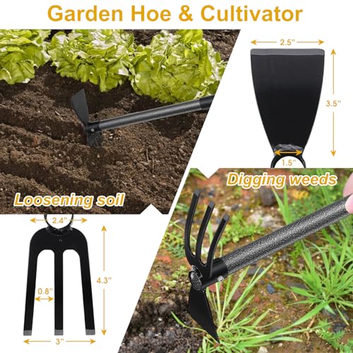Lilyvane Hoe and Cultivator 45 Long Handle Heavy Duty Garden Hoe Tiller Standing Hoe Garden Tools Durable Cultivator Hoes Hand Rake Fork for Gardening Weeding Planting Loosening Soil - Image 3