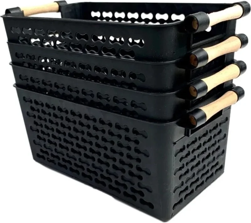Safestore 4 Pieces - Multi-Purpose Organizer Basket with Plastic Handles - Cabinet & Drawer Organizer Basket Black