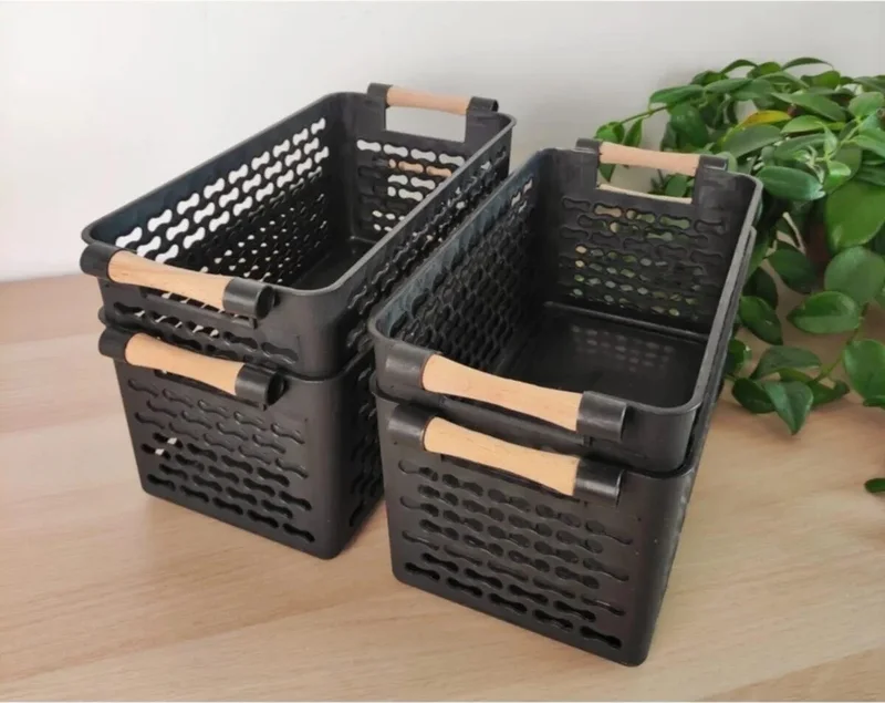 Safestore 4 Pieces - Multi-Purpose Organizer Basket with Plastic Handles - Cabinet & Drawer Organizer Basket Black