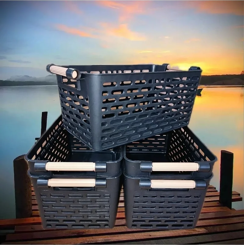 Safestore 4 Pieces - Multi-Purpose Organizer Basket with Plastic Handles - Cabinet & Drawer Organizer Basket Black