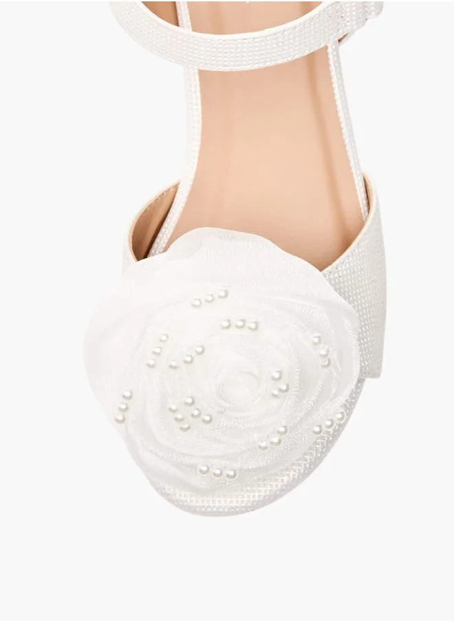 Celeste Girls Floral Applique Block Heel Sandals With Hook And Loop Closure Ramadan Collection