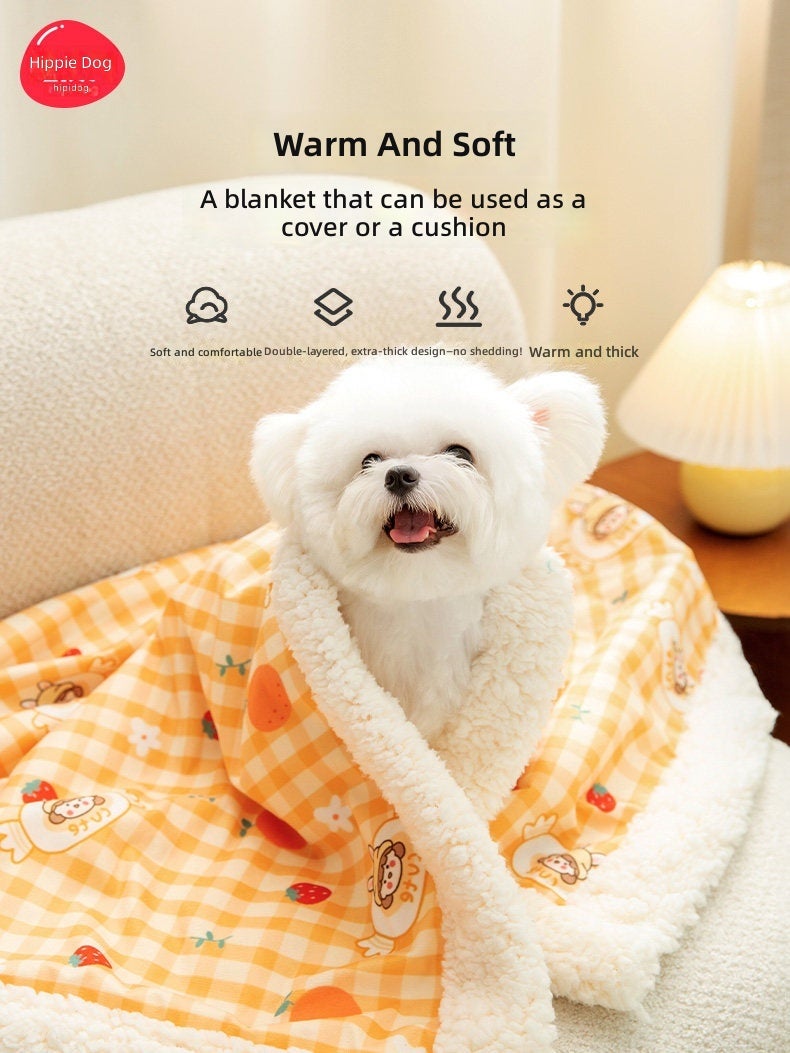 Cartoon Printed Plush Blanket for Dogs and Cats - Warm, Cozy, and Versatile - Image 2