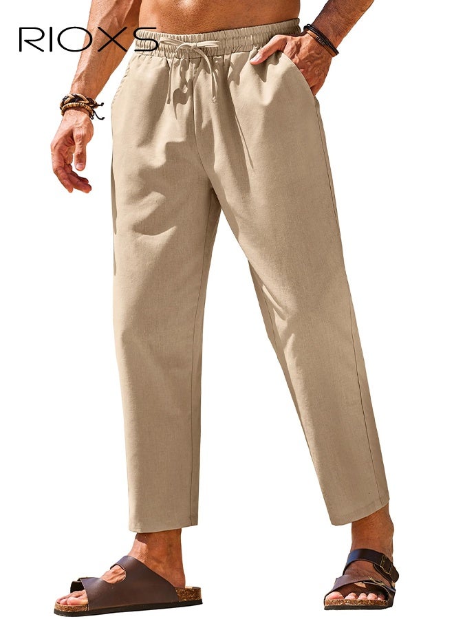 ريوكس بنطلون رياضي كاجوال للرجال، بنطلون رياضي خفيف الوزن فضفاض، خصر مطاطي برباط، بنطلون رياضي للرجال قابل للتنفس للصيف، بنطلون رياضي مريح بمقاس كبير، بنطلون رياضي كاكي للرجال للاسترخاء في عطلة نهاية الأسبوع، بنطلون رياضي للرجال سريع الجفاف - Image 1