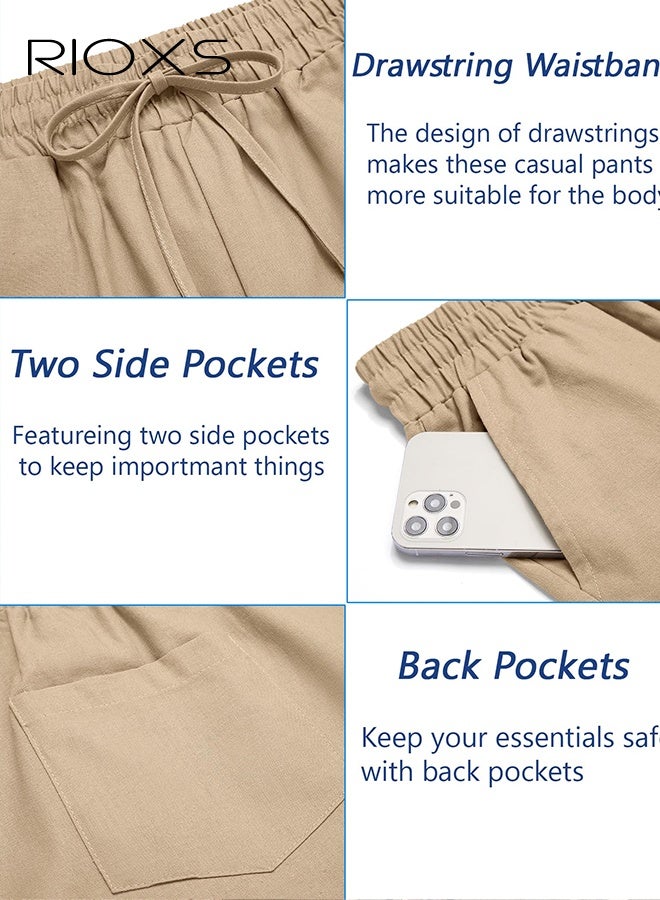 ريوكس بنطلون رياضي كاجوال للرجال، بنطلون رياضي خفيف الوزن فضفاض، خصر مطاطي برباط، بنطلون رياضي للرجال قابل للتنفس للصيف، بنطلون رياضي مريح بمقاس كبير، بنطلون رياضي كاكي للرجال للاسترخاء في عطلة نهاية الأسبوع، بنطلون رياضي للرجال سريع الجفاف - Image 2