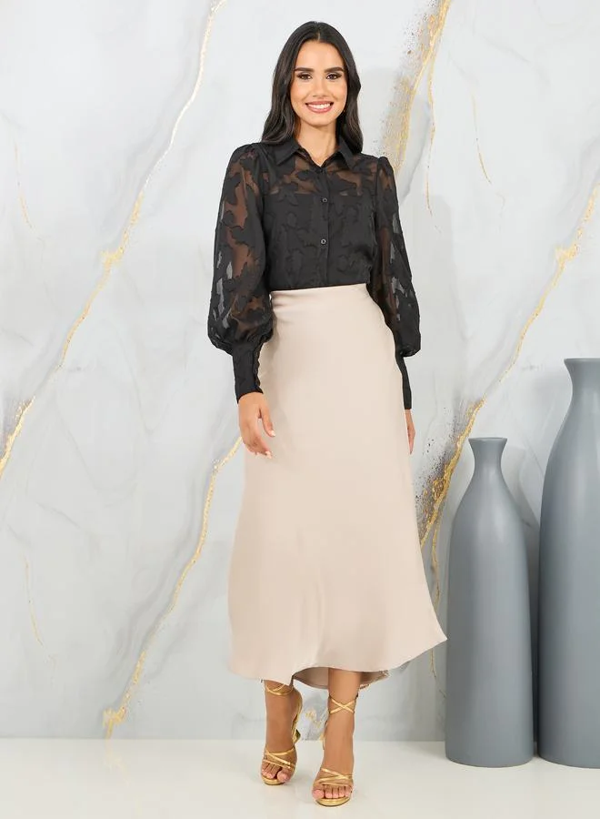 Styli Sheer Burnout Texture Bishop Sleeves Shirt