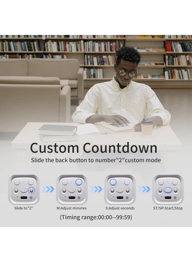 Rotating Pomodoro Timer 5, 25, 10 50 Minutes Preset, Desk Productivity Flip Timer, ADHD Tool Cube Countdown Stopwatch, Vibration/High/Low Volume/Custom Modes, for Work, Study, Back to School, White - Image 4