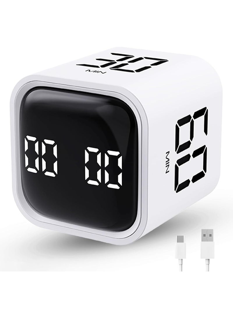 Rotating Pomodoro Timer 5, 25, 10 50 Minutes Preset, Desk Productivity Flip Timer, ADHD Tool Cube Countdown Stopwatch, Vibration/High/Low Volume/Custom Modes, for Work, Study, Back to School, White - Image 1