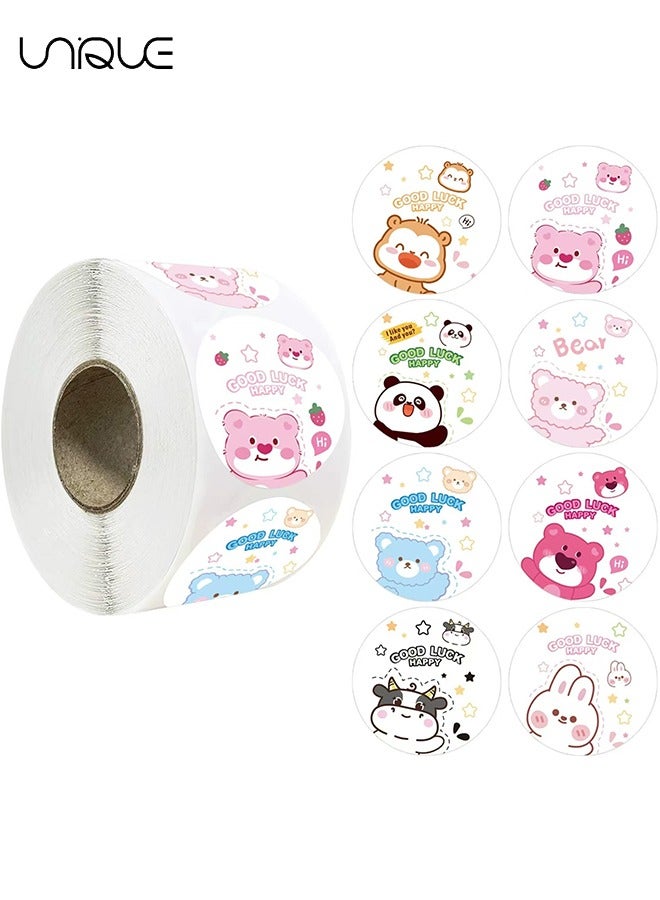 Unique 500 Pcs Cartoon Animal Stickers - Roll Stickers - Encourage kids students round encouragement stickers School Reward Stickers Classroom Teacher Supplies - Image 1