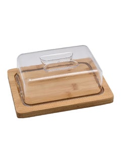 Rectangular Bamboo Cheese Dome with Acrylic Lid Clear and Brown 10.5 x 24 x 30 cm G18-G043